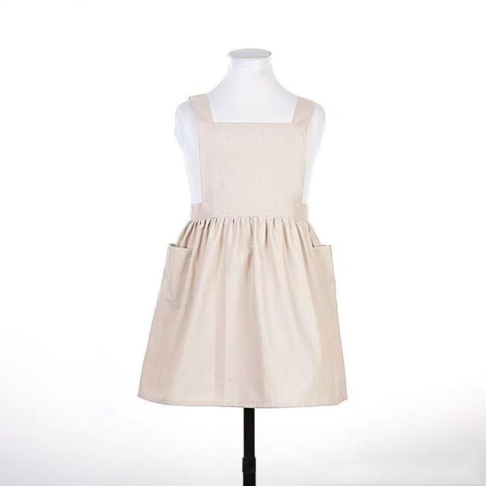 Kawaii Japanese Style Kids Apron Dress Solid Color Cotton Coffee Aprons Cross-back Soft Gardening Overalls for Painting Baking