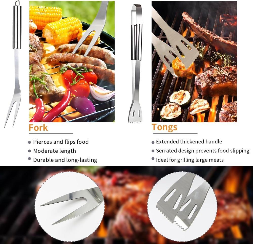 11Pcs Stainless Steel BBQ Grilling Accessories Set, Portable Grill Tools Kit with Storage Bag for Outdoor Camping Backyard