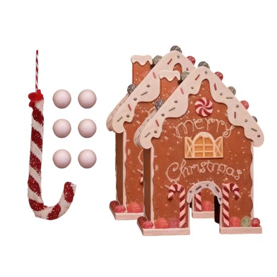 Gingerbread Golf Game Set Wood Plastic Indoor Miniature Putting Course Festive Family Activity for Christmas Parties & Holiday Fun