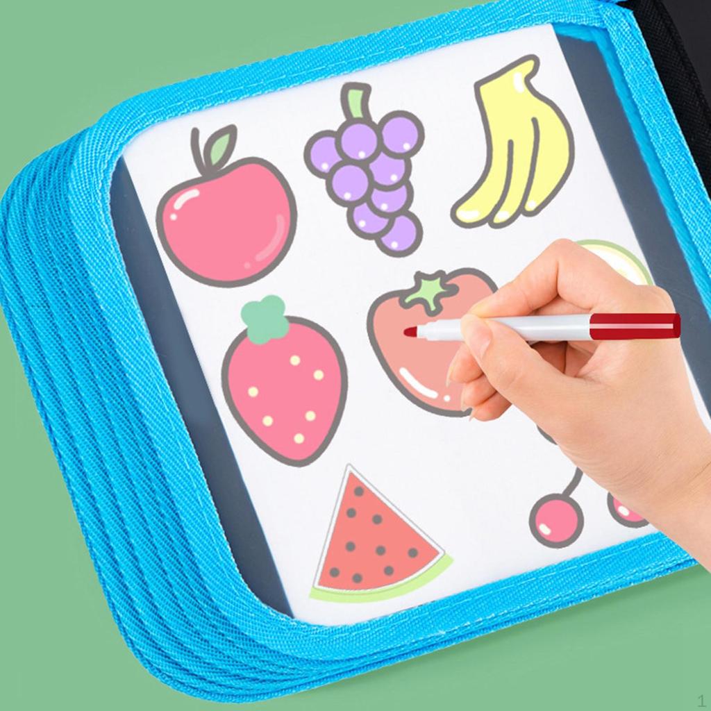 Erasable Book Doodle Set 16 Sides Preschool Art with 12 Coloring Pens Scribbler Board Drawing Pad