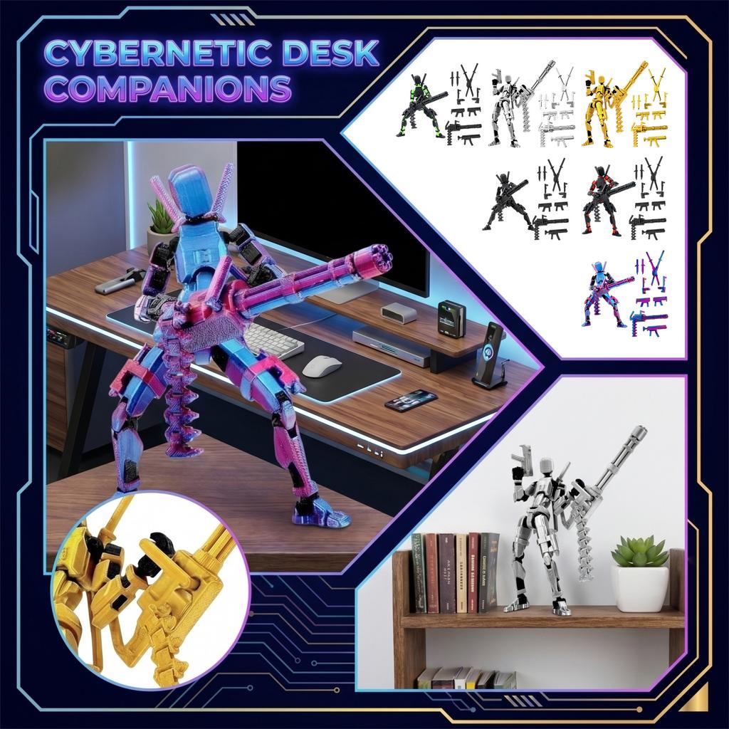 Articulated Action Figure Set Full Assembly Robot Model 3D Printed Poseable Joints Desktop Decoration with Interchangeable Weapons and Accessories