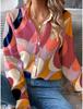 Mode Elegantes Büro Damenhemd Damen Casual Graffiti Bedrucktes Hemd Kragen Knopf Langarm Haushemd Damen Bluse