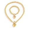 Exaggerated Metal Love Pendant Round Bead Necklace Fashion Imitation Pearl Beaded Necklace Female Necklace