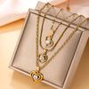 18K Gold Plated Heart Pendant Necklace with Diamonds, Stainless Steel, Colorfast Jewelry