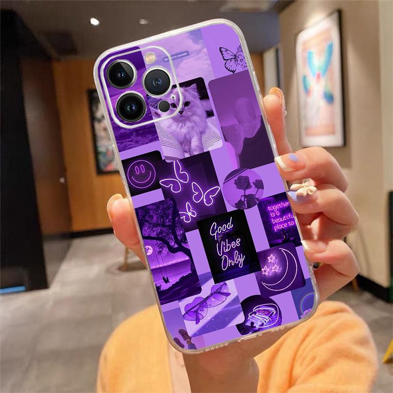 

Phone Case Carcasa Funda For iPhone 17 Pro Max Air 16 15 14 13 Pro Max 15 16 Pro 15Plus Purple Aesthtic Case iphone 15Plus
