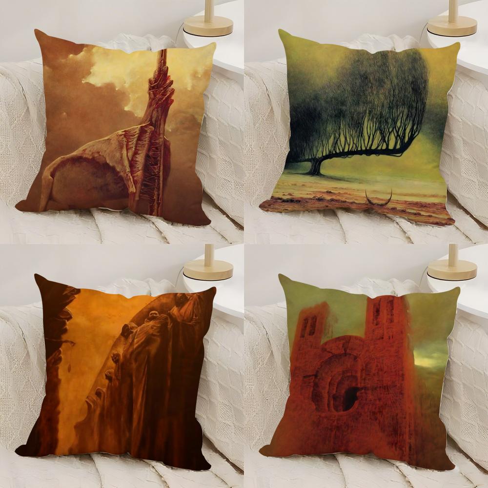 Art Z-Zdzislaw Beksinski Cushion Cover Silky Short Plush Double-Sided Printed Pillow Case for Sofa All Seasons Home Decor Gift