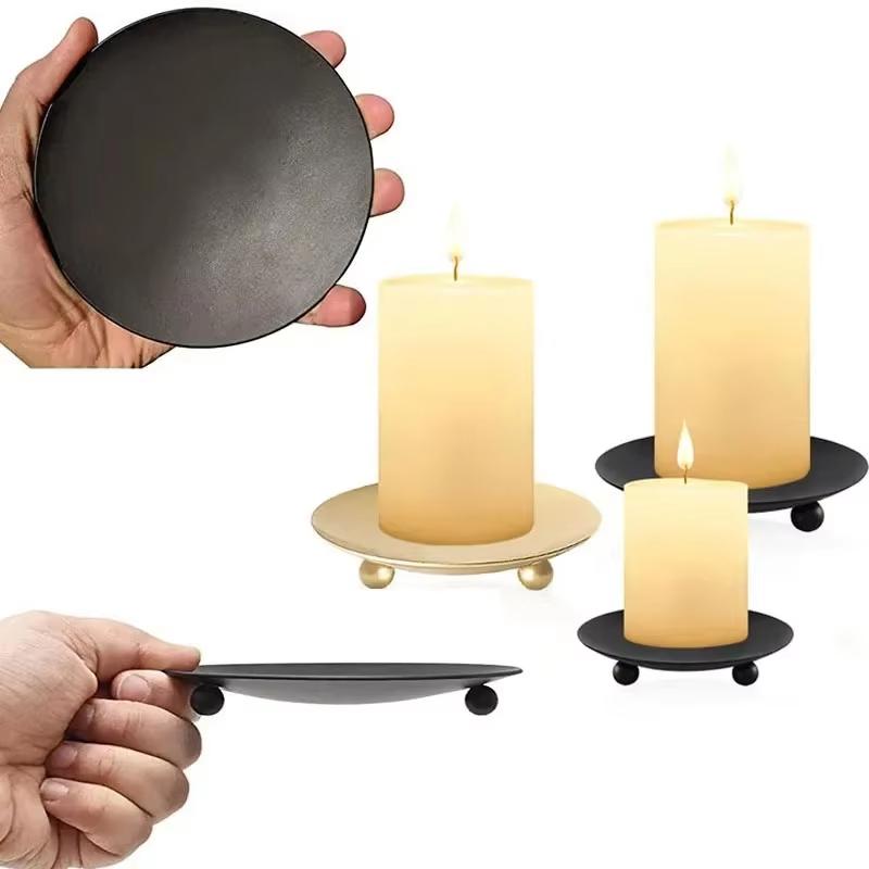 Iron Black Golden Candle Holders Pillar Metal Plate for Wedding Party Festival Candlestick Holder Art Gift Home Decoration