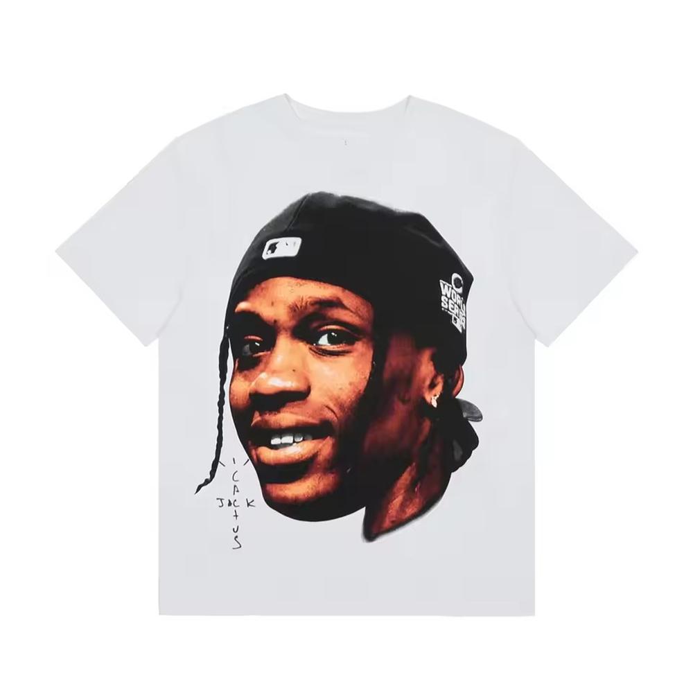 Travis Scott Portrait Printed Men Clothing Tee Shirt Homme New In Top Short Sleeve Round Neck Printing Pullover T-Shirt 50435