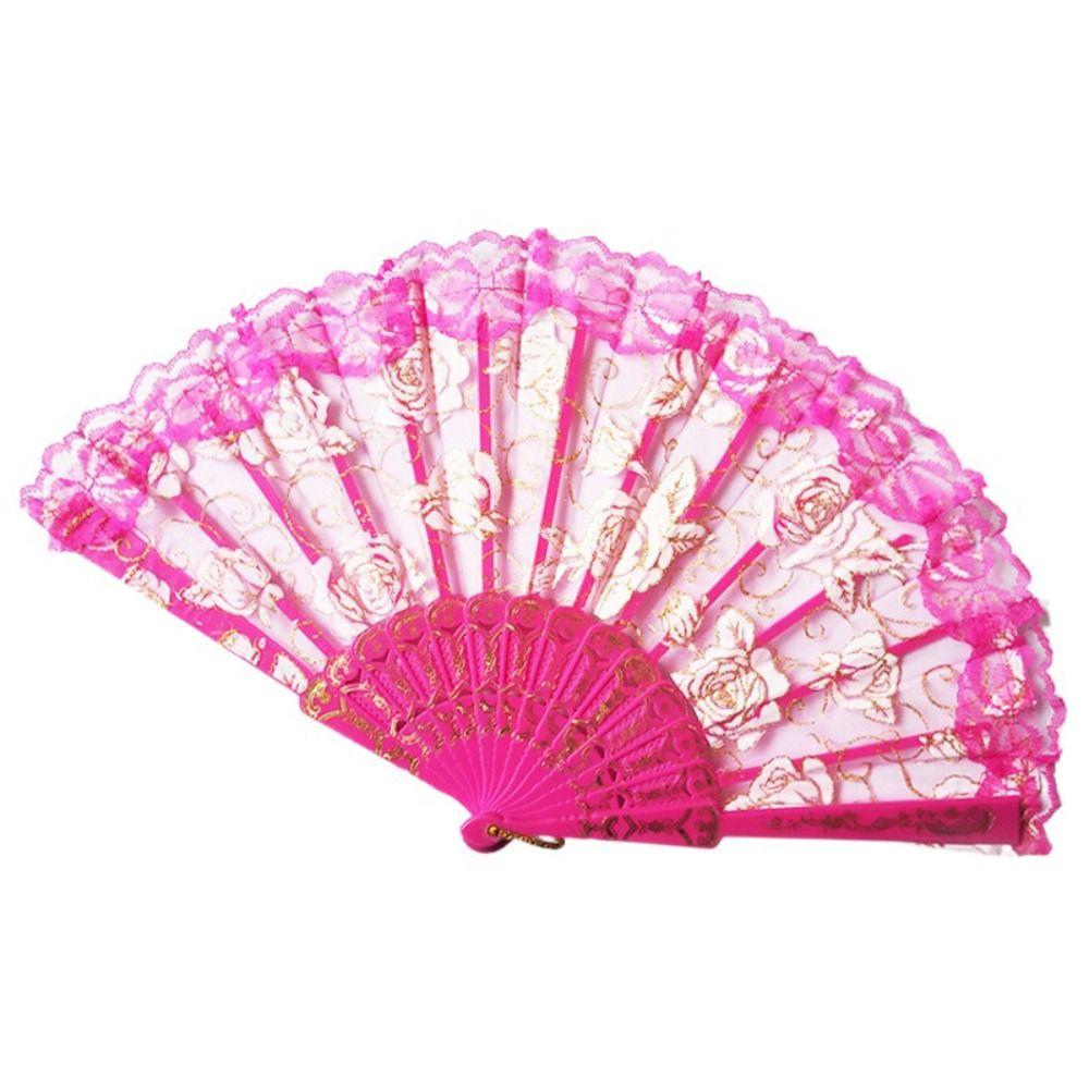 Handheld Ladies Lace Hand Fan Plastic Handle Dance Fan Ornaments Folding Fan  Summer