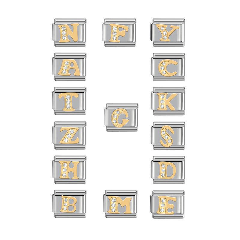 9MM Italian Charm Bracelet: Detachable Diamond Letter Module with Elastic Watch Strap for Women