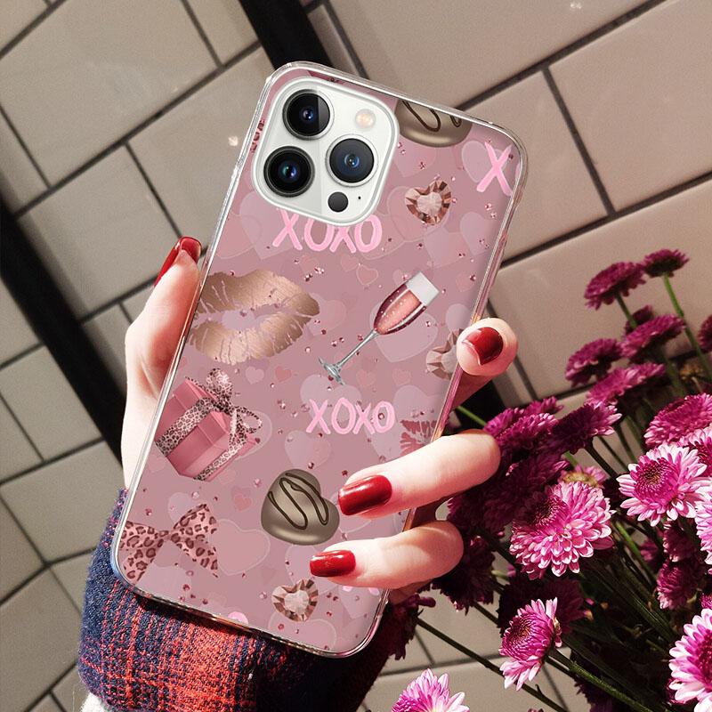Phone Cases For iPhone 14 12 11 13 Pro Max Case Silicone Funda On iPhone 13Mini X XS Max XR 8 7 14 Plus Rose Gold Heart  Love