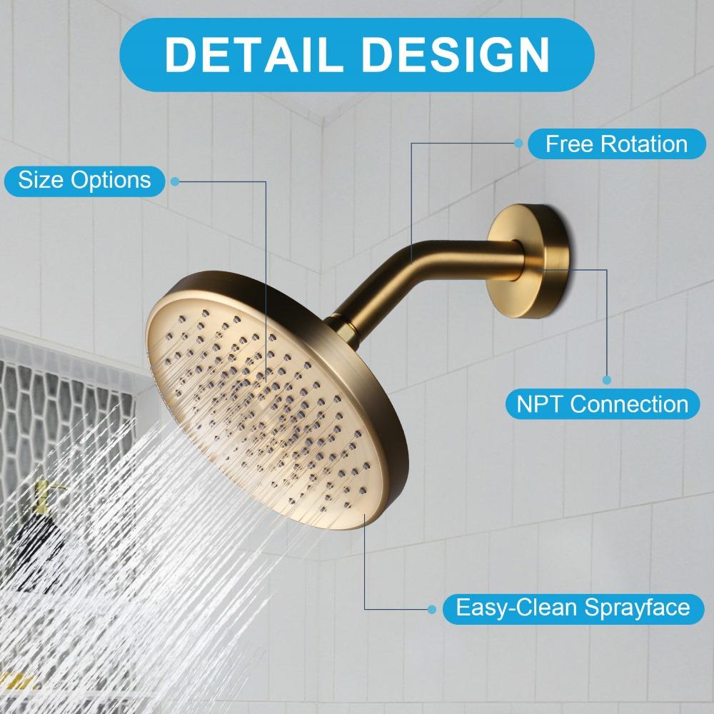 Adjustable Angles Round Bathroom Shower Head with Anti-Clogging Silicone Nozzles, ABS Plastic Shower Head Gold