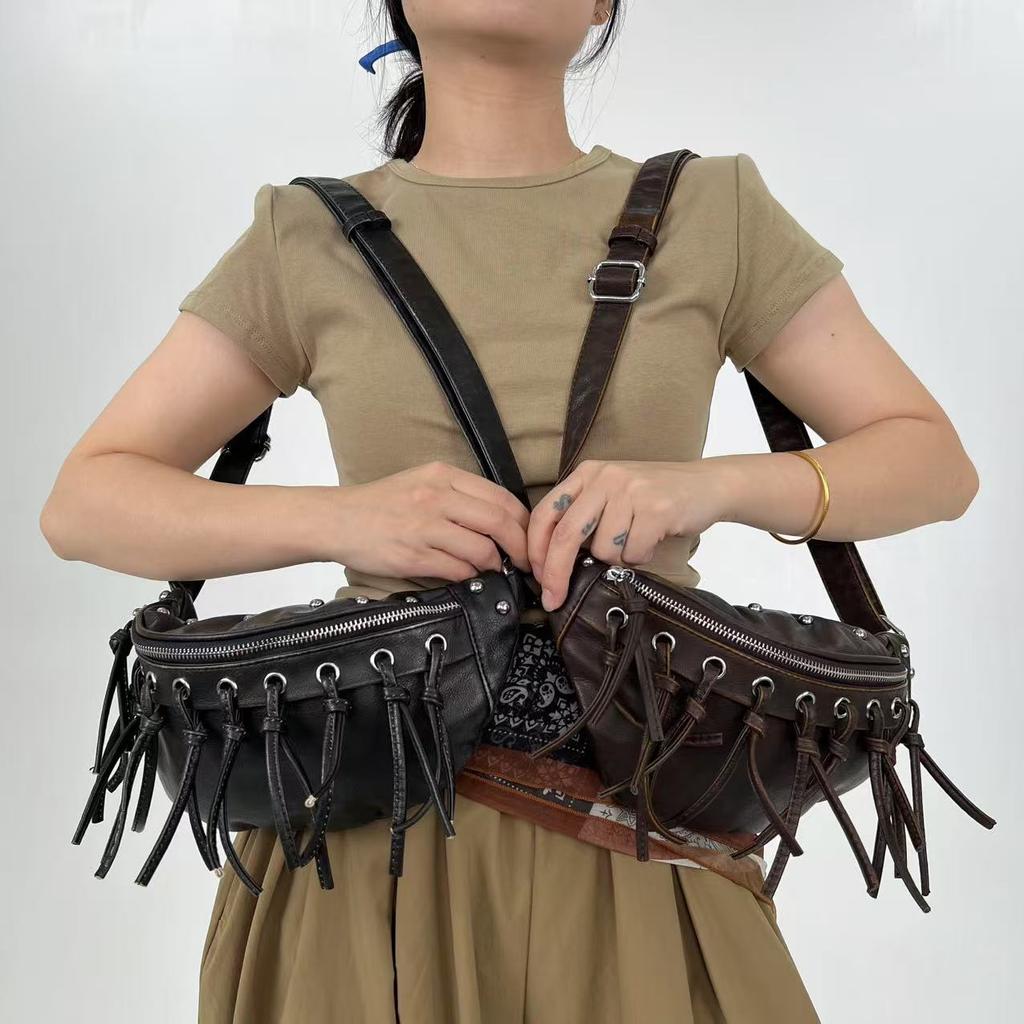 Punk Style Rivets Design chest pack PU Leather Shoulder Bags for Women 2025 Y2K Fashion Luxury Crossbody Bag Female Handbags