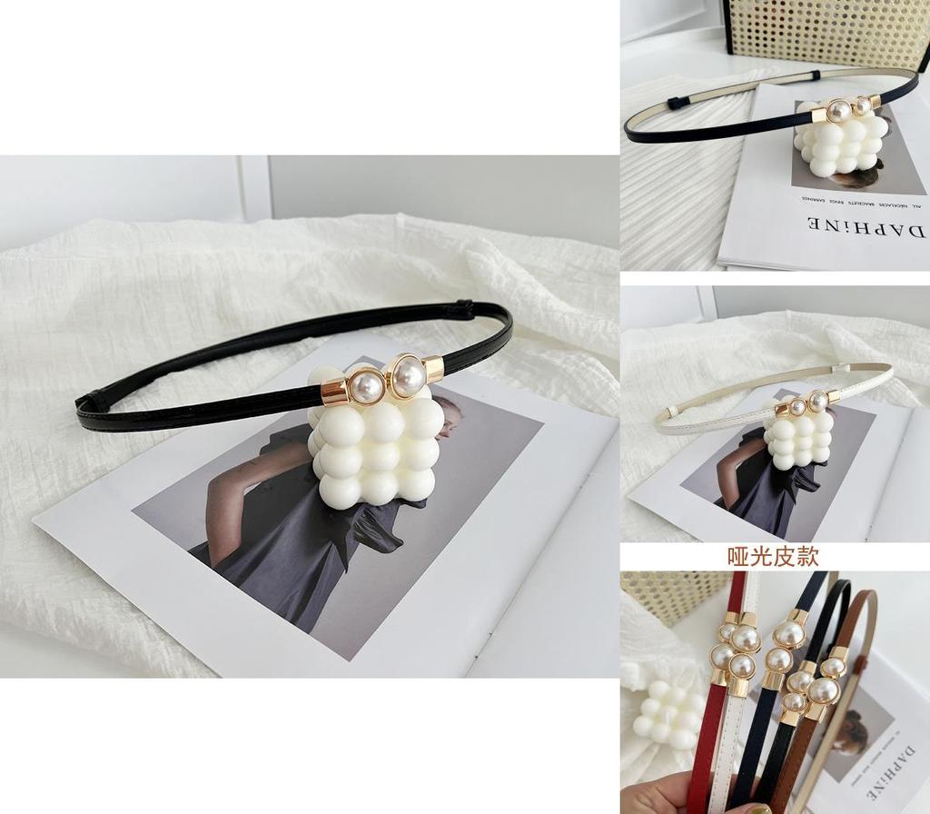 Fashionable Women's Matte Black Belt Adorned With Pearls Ideal For Dresses And Sweaters