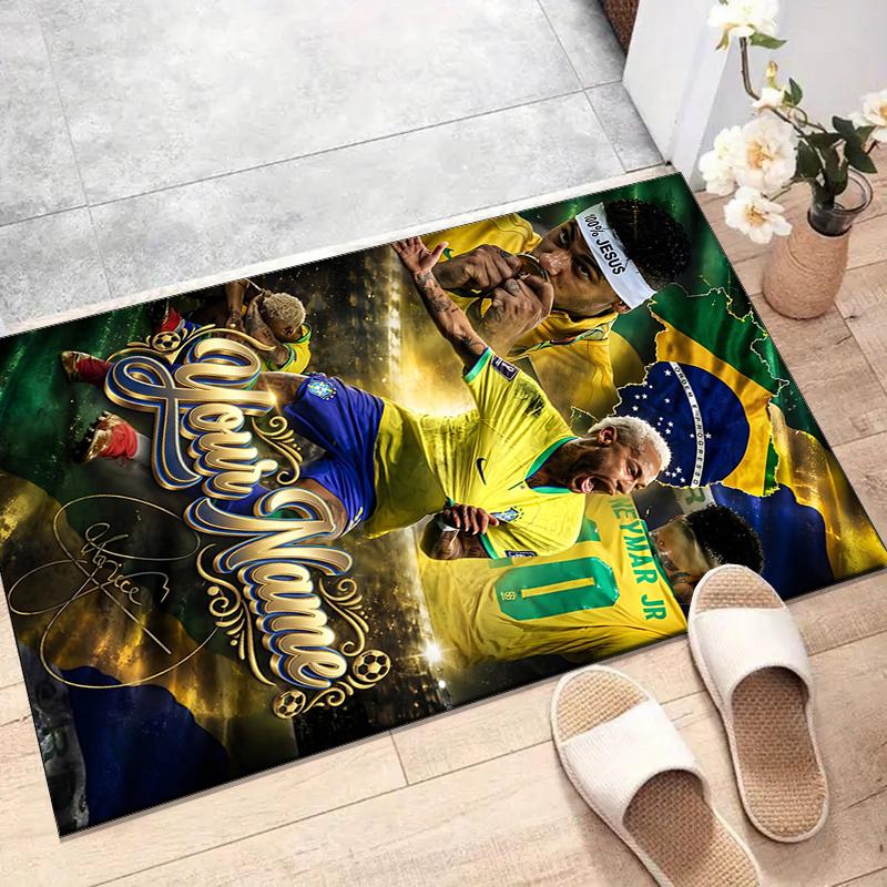 Brazilian football player Design Area Rug Personalized Name- Non-Slip, Soft & Cozy Floor Mat for Living Room, Office - Indoor/Outdoor Carpet