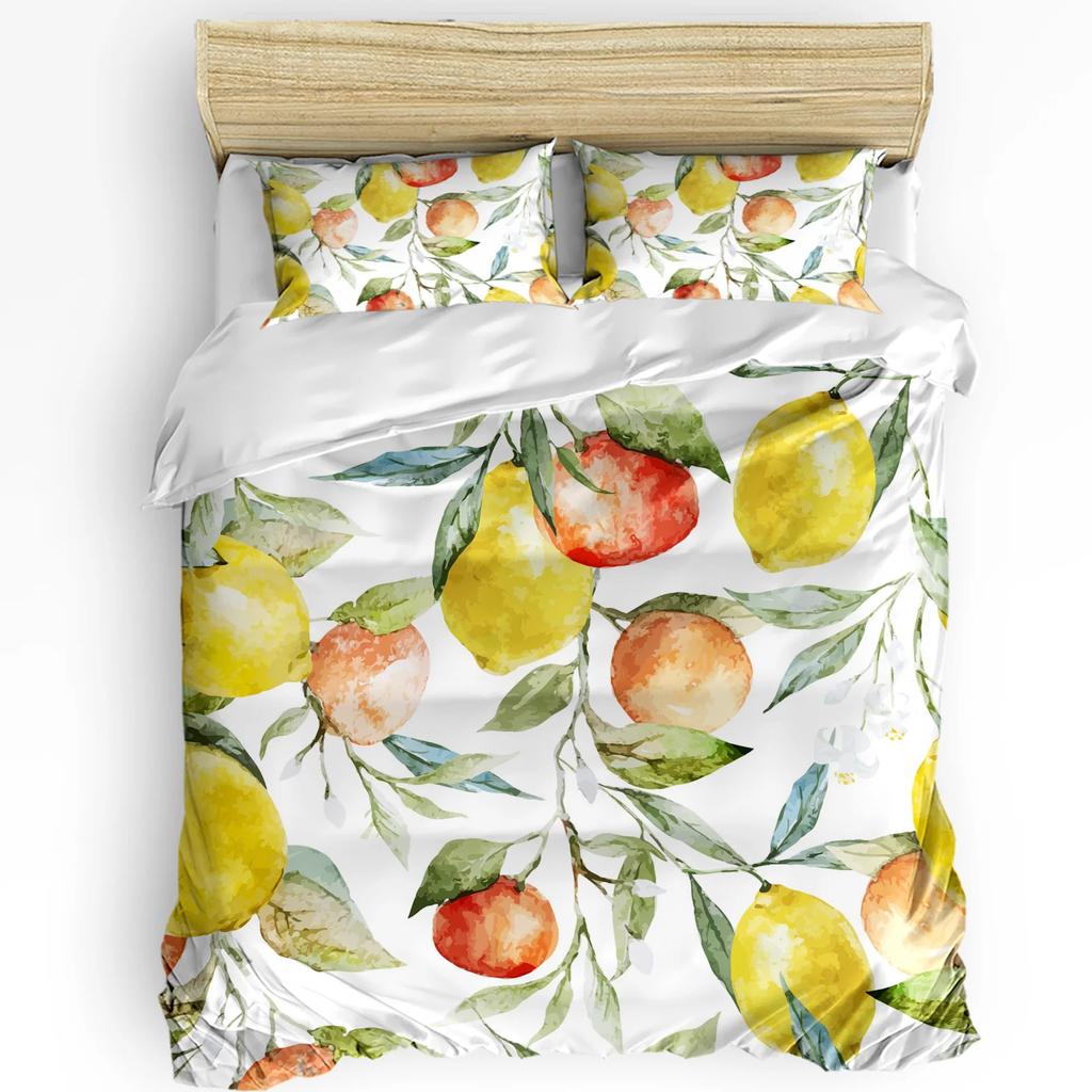 3pcs Bedding Set Plant Lemon Flowers White Home Textile Duvet Cover Pillow Case Boy Kid Teen Girl Bedding Covers Set
