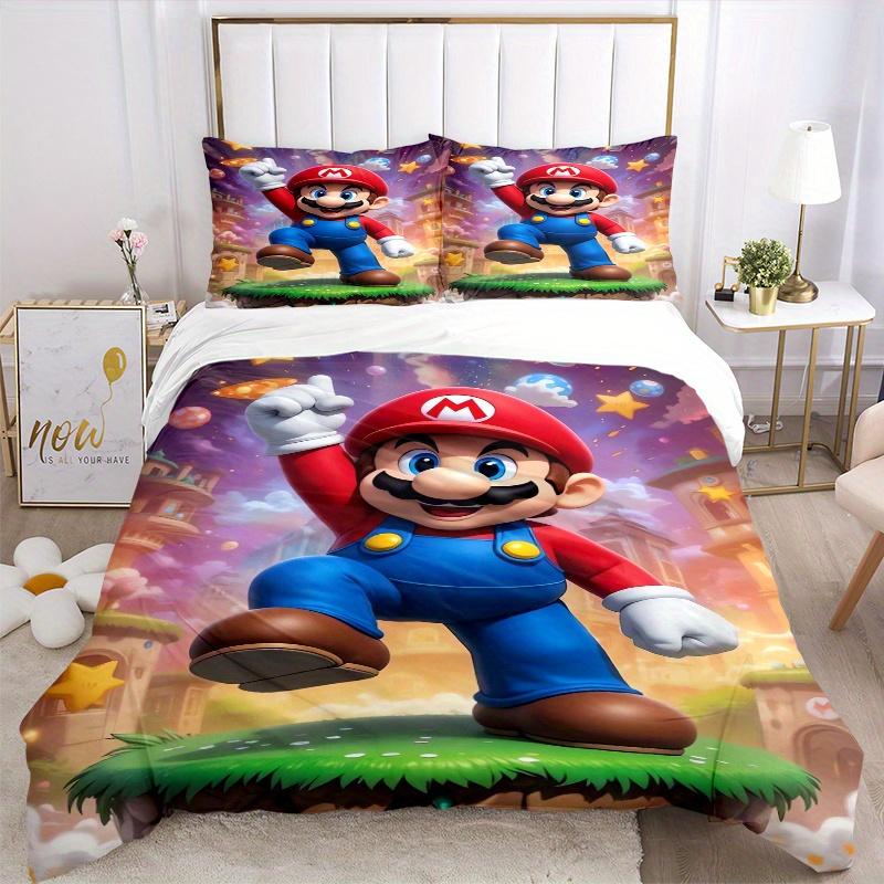 3pcs Super Mario Pattern Printed Bedding Set, Soft and Comfortable Quilt Cover for Bedroom, Guest Room (1 Duvet Cover + 2 Pillowcases, Pillow Core Not