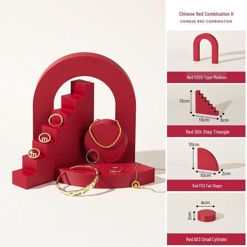Chinese Red Geometric Photography Props: New Year Theme Still Life Display Stand