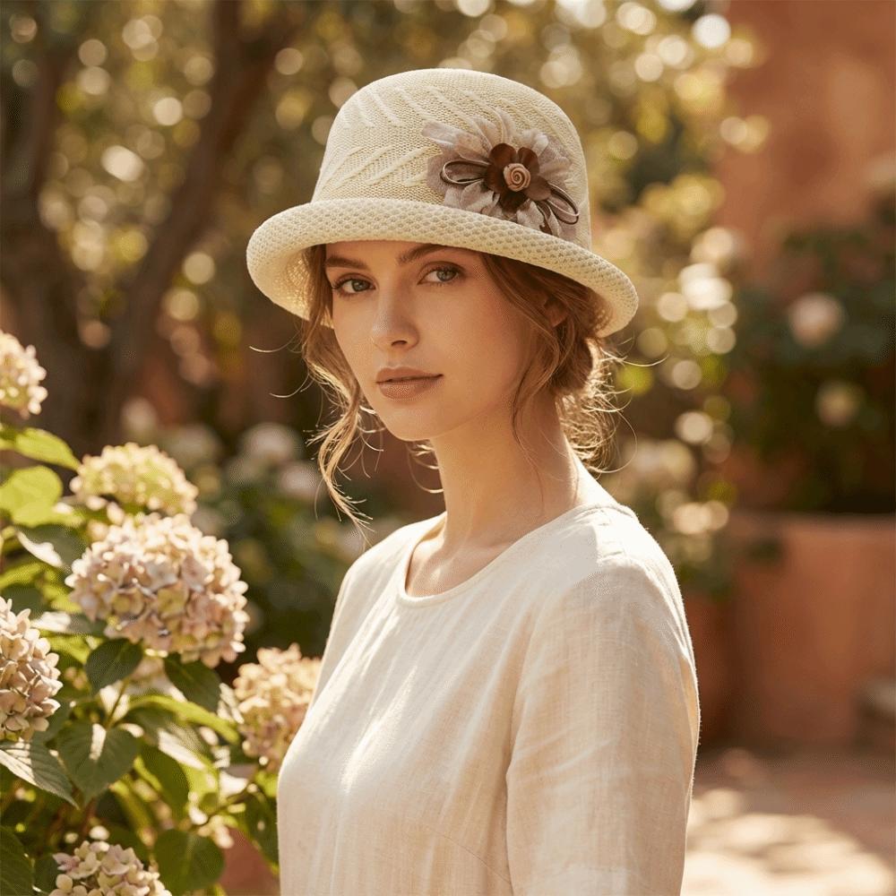 Korean Style Flower Fisherman Hat Rolled Brim Women Sun Cap Simple Sunscreen Bucket Cap Daily