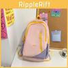 Simple Color Blocked Letter Decor Student Casual Backpack For School Daily Use