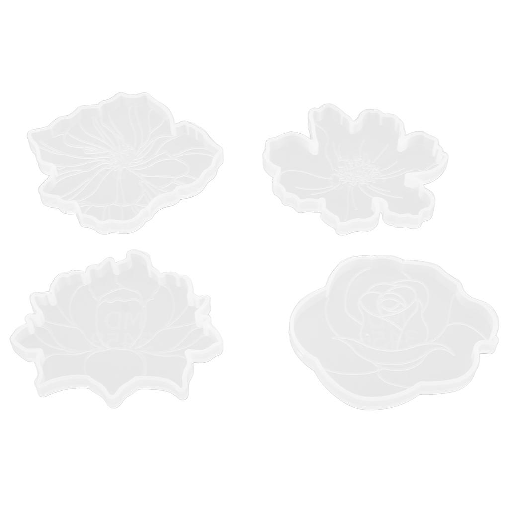 4pcs Coaster Mold 4 Different Styles Flower Design Silicone Molding for Making Decorations