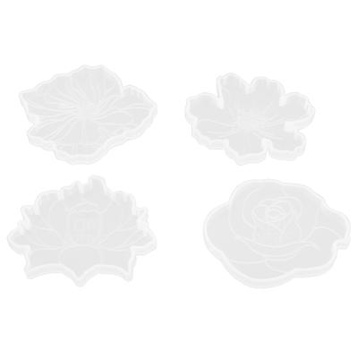 4 Stück Untersetzerform 4 Verschiedene Stile Blumendesign Silikonform zum Herstellen von Dekorationen