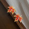 Elegant Red Maple Leaf Zircon Stud Earrings - Autumn/Winter Luxury