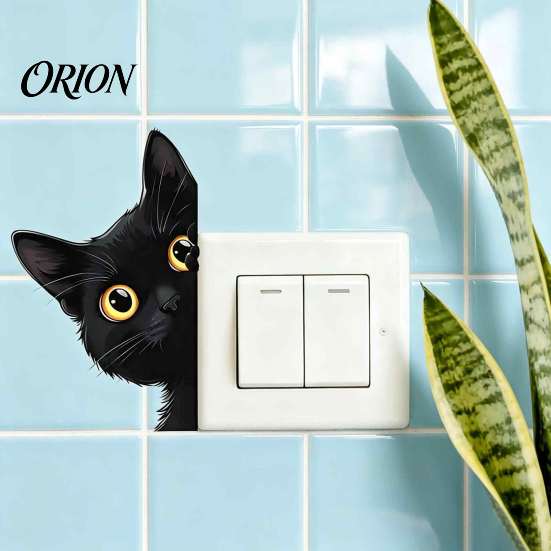 Black Cat Room Decoration Cute Light Switch Decal, Cartoon Peeking Sticker, Peel Funny Pet Pattern Wall Clings And Stick Sticker for Nursery
