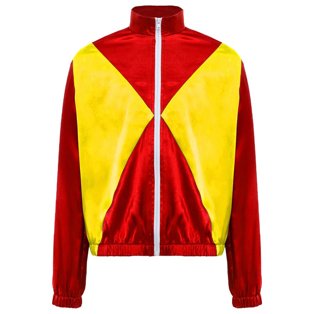 Kids Horse Rider Costume Color Block Mock Neck Zip Up Top Equestrian Training Competition Long Sleeve Outwear