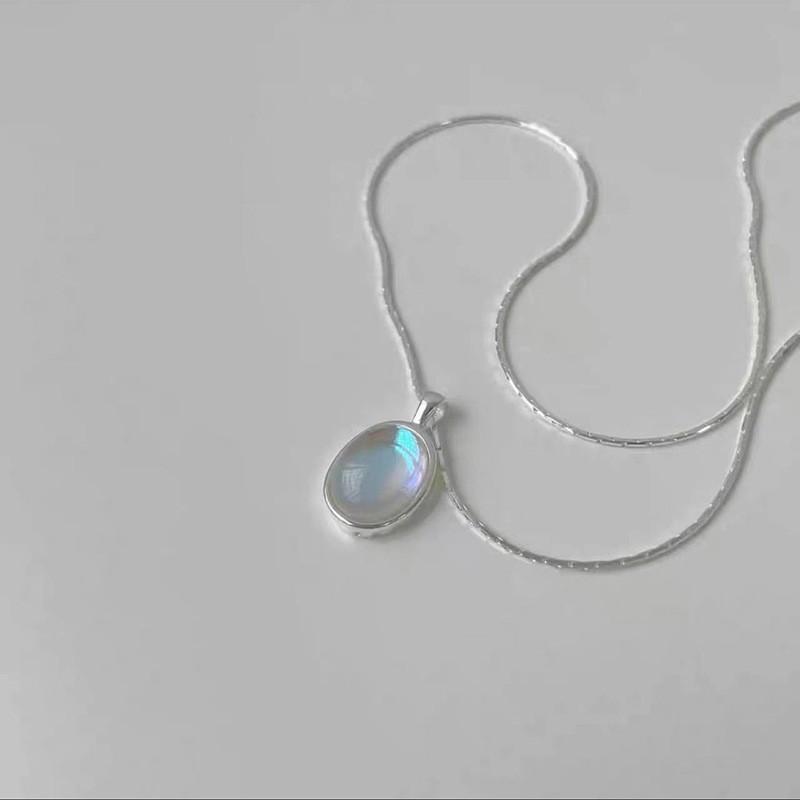 PANJBJ 925 Sterling Silver Mint Green Stone Necklace for Women Geometry Block Sweet Design Special Jewelry Gift Dropshipping