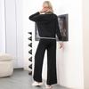 Autumn and Winter Collar Single-breasted Loose Casual Wide-leg Pants Knitted Two-piece Set for Women