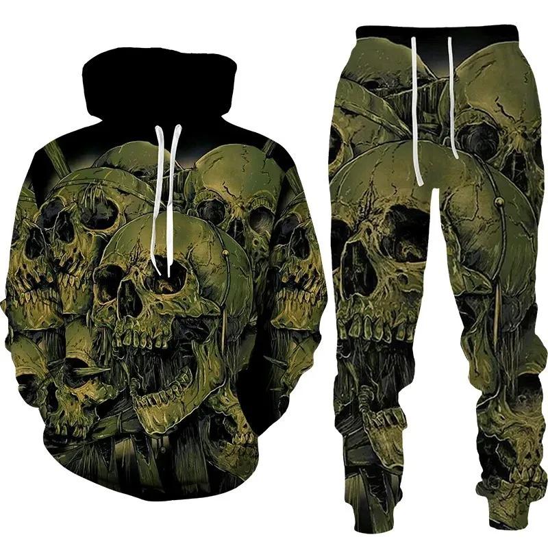 Skull 3D Printed Hoodies Trousers Set Spring Autumn Men Tracksuits Casual Sweashirt Pullover 2 Piece Suit Vintage Men Outfits