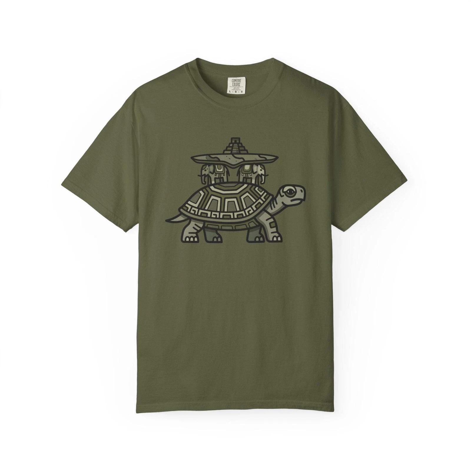 World Turtle Mayan Temple T-Shirt | Ancient Mythology Graphic Tee Shirt XXL