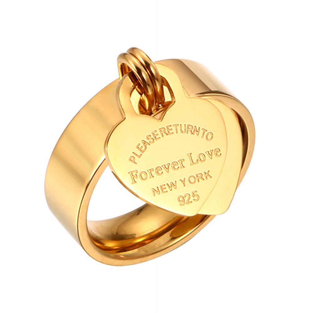 Gold-Plated Stainless Steel Heart Ring with Engraving