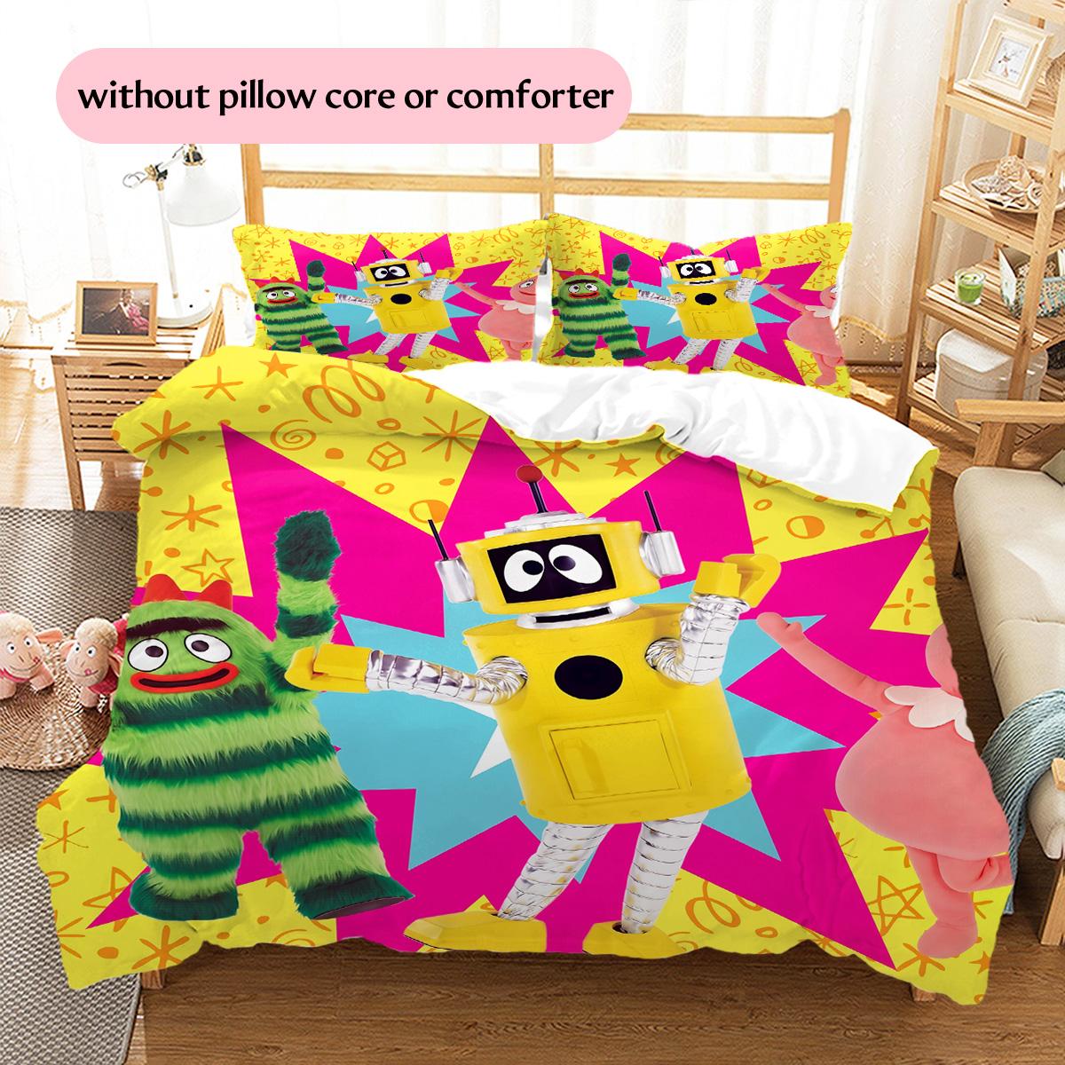 Йо Габба Габба!  Комплект постельного белья с рисунком, одеяло  Домашний декор  Подарок (1 пододеяльник + 2 наволочки без наполнителя) 135x200cm