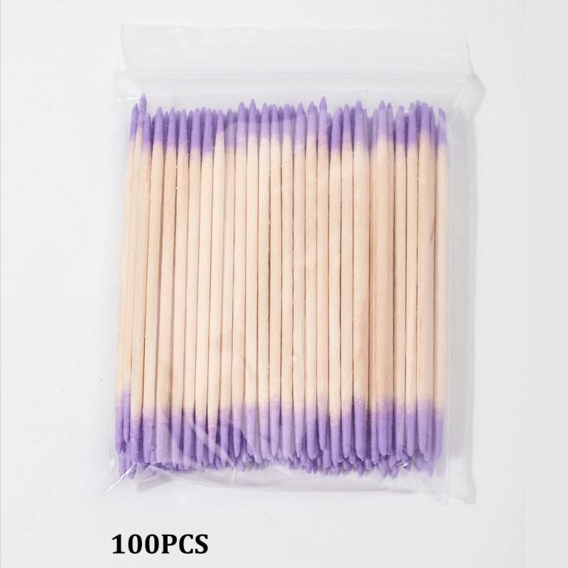 100/200/300/500Pcs Nail Double-Head Wood Swab Cleaning Sticks Purple Dual-Tipped Cotton Head Cleaning Swab Nail Polish Remover