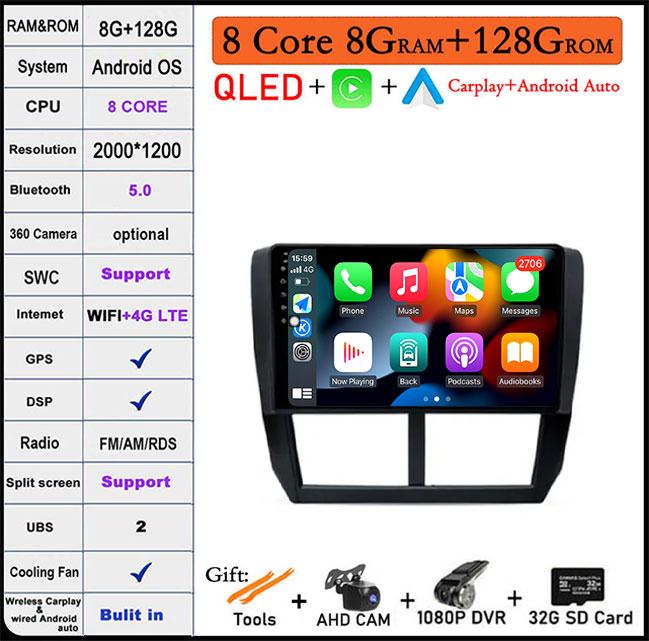 9 Lnch For Subaru Forester 3 SH WRX 2008-2014 Android 14 Car Radio Video GPS IPS Multimedia Stereo Screen DSP Auto Navigation