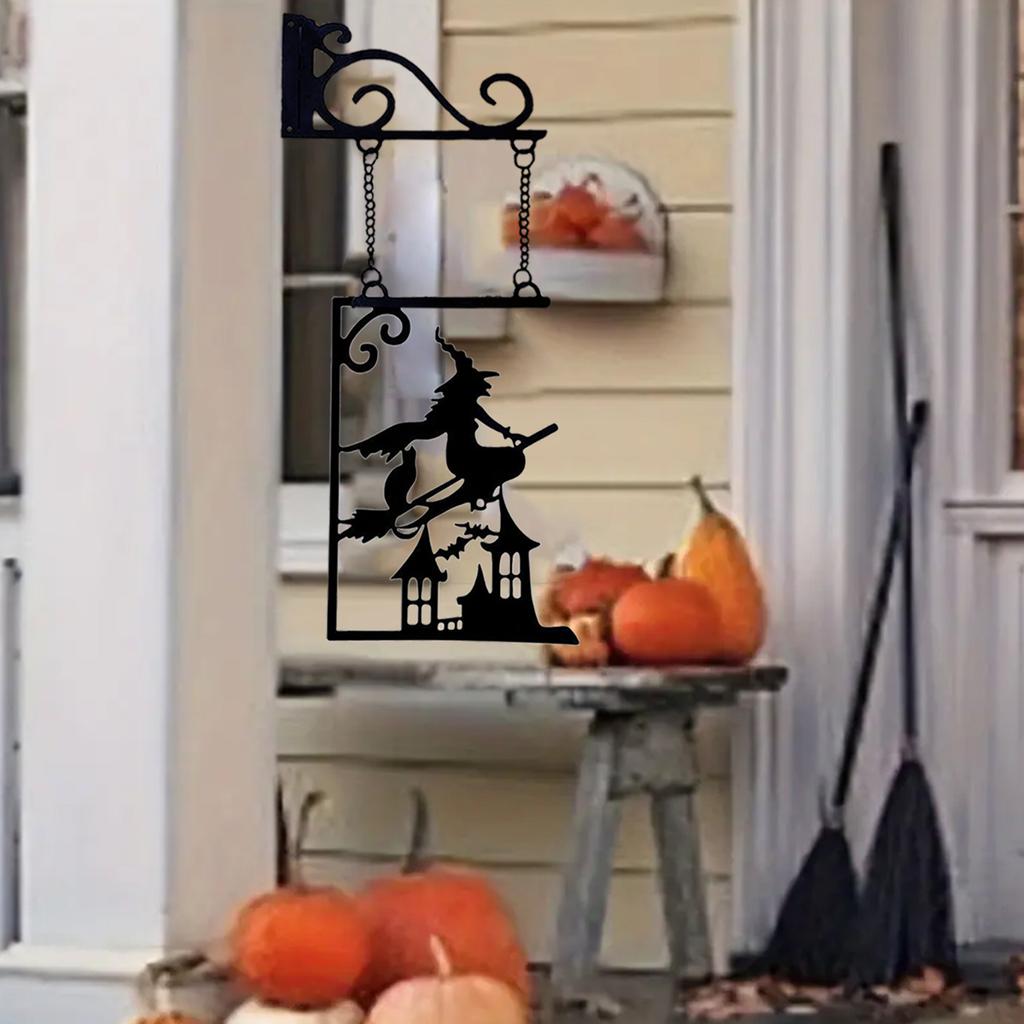 Halloween Silhouette Metallschild, Hexe Metall-Silhouette, Hexe Silhouette Gartenschild, Umriss Wanddeko, Metall, für Halloween-Deko