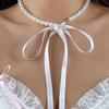 Exquisite Imitation Pearl Choker Necklace Fashionable Bow Tie Lace Up Velalvet Necklace Personality Simple Jewelry For Woman