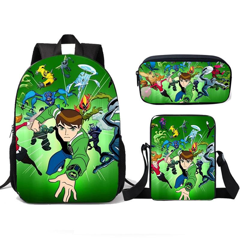 Teenage Hacker BEN10 Backpack, Elementary School Backpack, Three Piece Set, Children's Backpack, Shoulder Bag, Pencil Case
