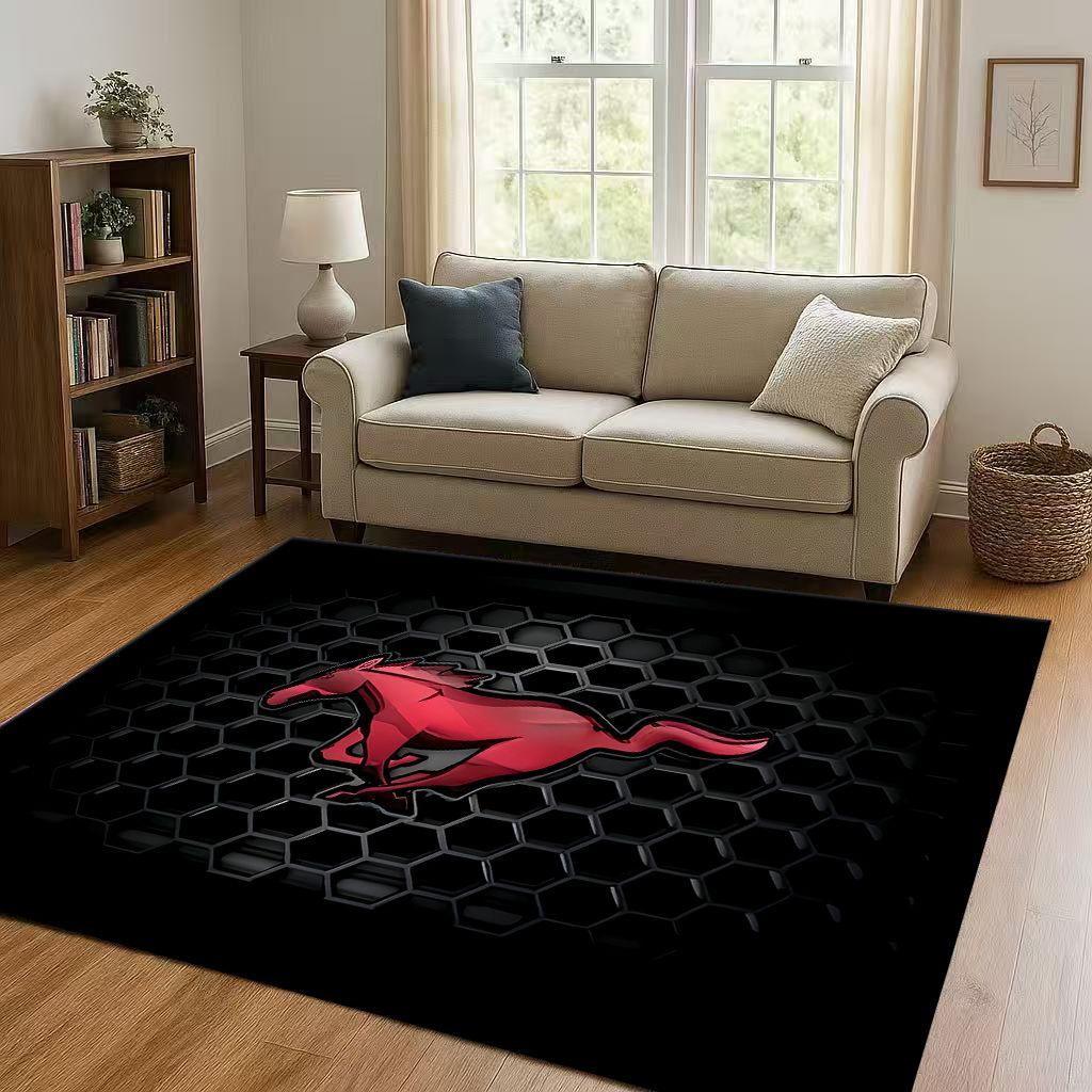 New Mustang Racing Car Logo Moto Living Room Non-Slip Area Rug Carpet for Bedroom Playroom Sofa,Easy Clean Home Decor Doormat