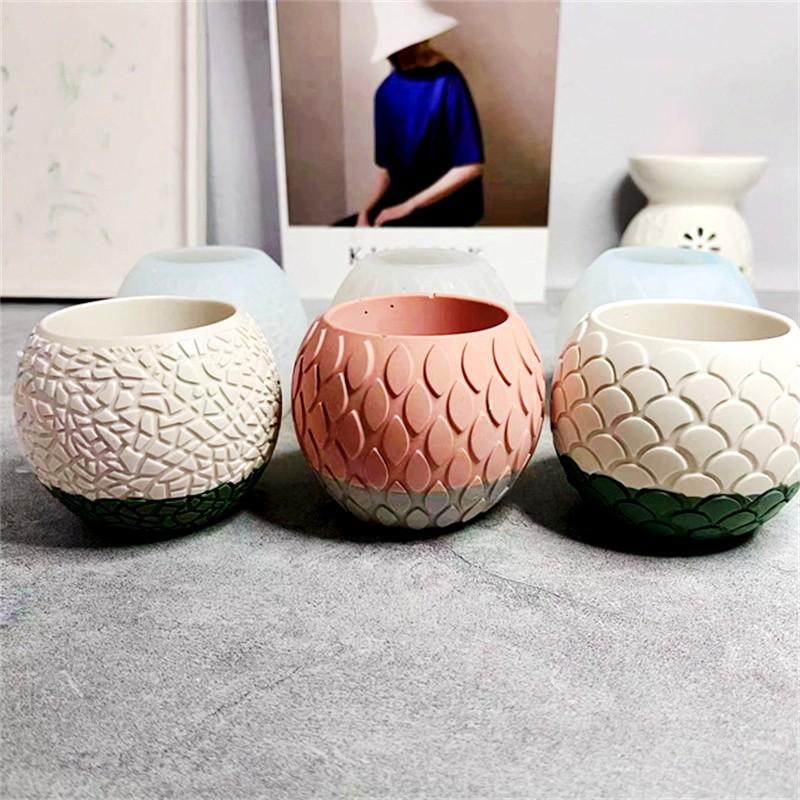 8x6.6cm Round Fish Scale Flowerpot Mold Diy Handmade Vase Plaster Craft Silicone Molds Household Decor Gypsum Drop Glue Mould