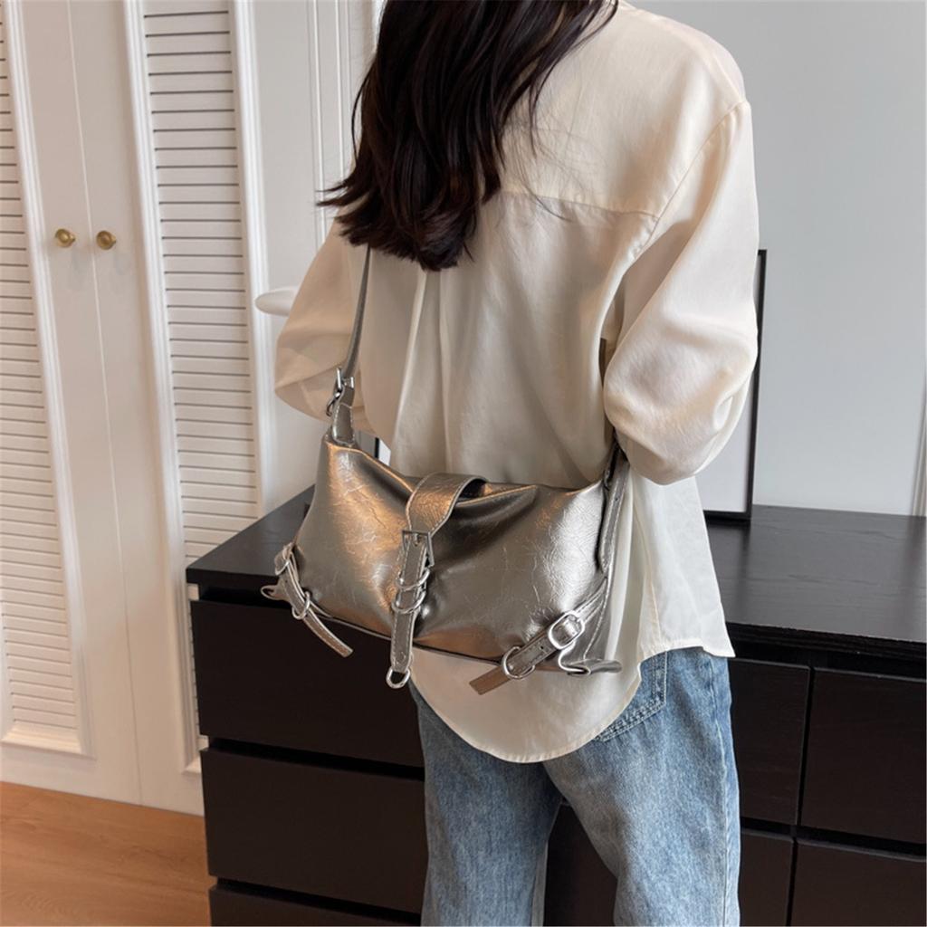 Trendy Korean Motorcycle Bag for Women Stylish Underarm Style Shoulder Bags PU Handbag