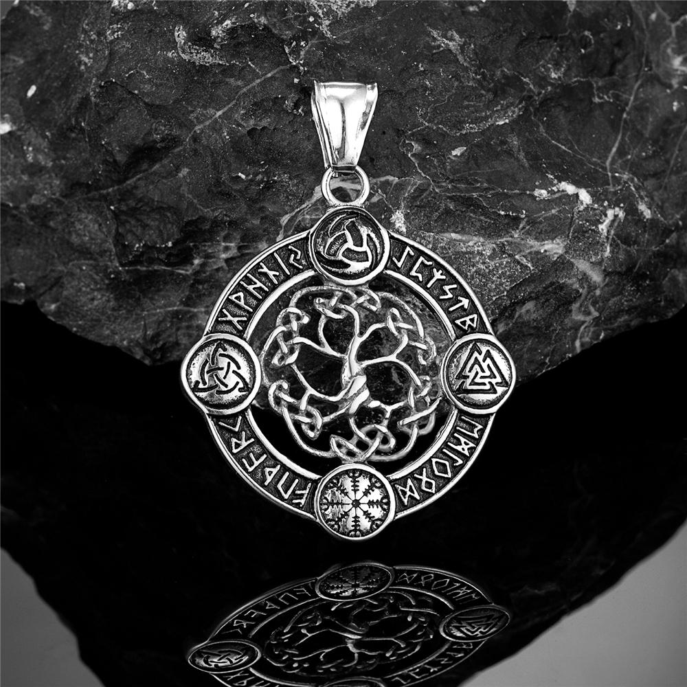 Never Fade Norse Rune Life Tree Necklace Men Gold Stainless Steel Pendant Valknut Trinity Male Lucky Amulet Viking Jewelry