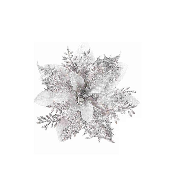 Christmas Flower Christmas Decorations Wreath Christmas Tree Gold Glitter Plastic Flower Ribbon Clip Wire