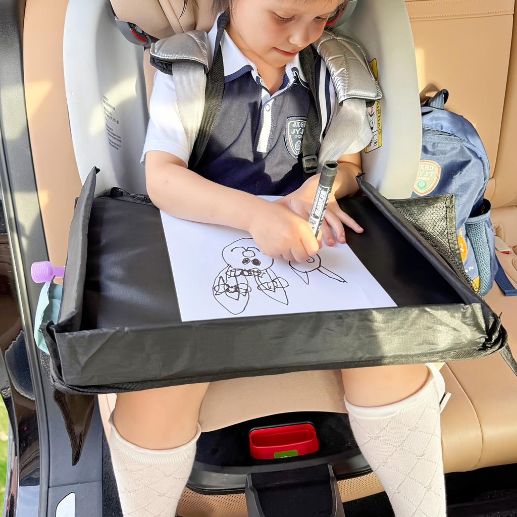 1pc Foldable & Expandable Polyester Youngsters Car Seat Travel Tray with Multiple Storage Pockets