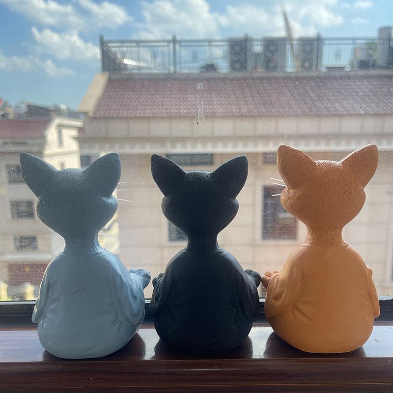 Meditation Cat Sculpture Home Decorations Resin Black Yoga Sitting Zen Cat Black Buddha Ornament Outdoor Garden Figurines