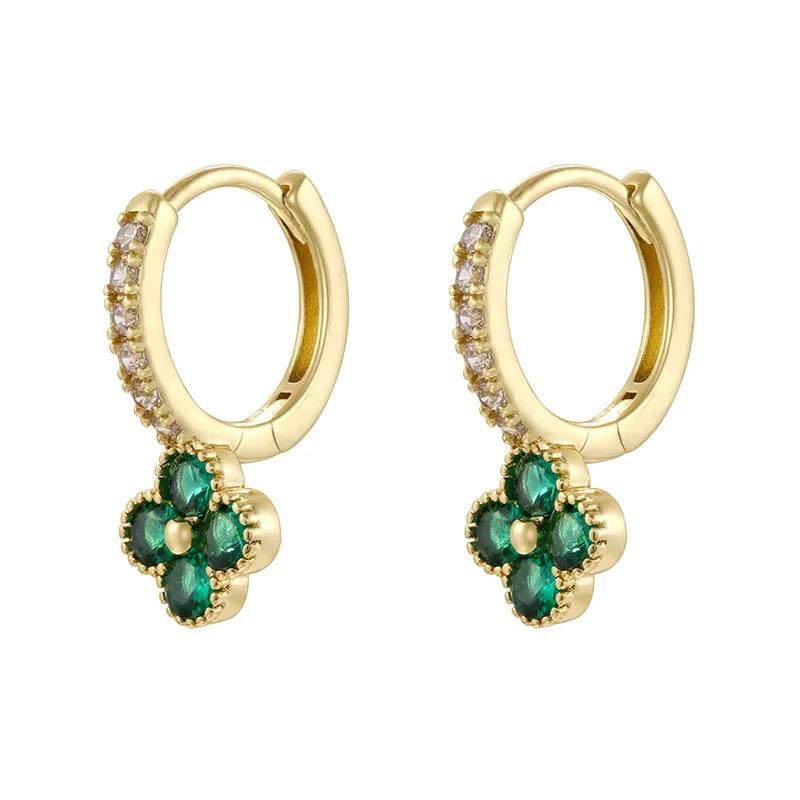 1 Pair Luxury Copper Inlaid Zircon Four-leaf Clover Earrings Women's Exquisite Versatile Flower Petal Earrings Zircon Gift