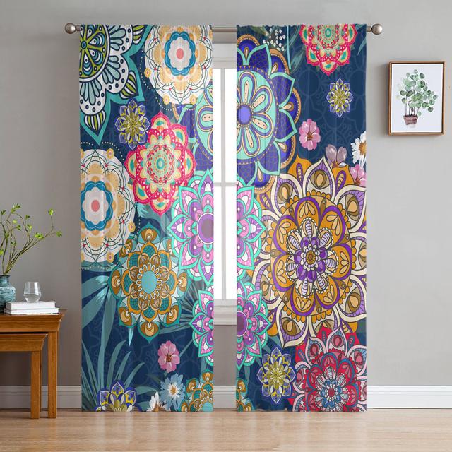 Perdele din tul cu model geometric mandala pentru sufragerie, decorare dormitor, perdea transparentă din șifon transparent pentru fereastră