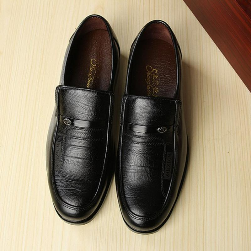 Men Leather Shoes Business Shoes Round Toe Dress Shoes Party Wedding Shoe  Casual Men Loafers Work Slip-On Flat Shoe
